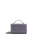 Top Handle Phone Holder with Chain Quilted Shiny Calfskin with Crystals