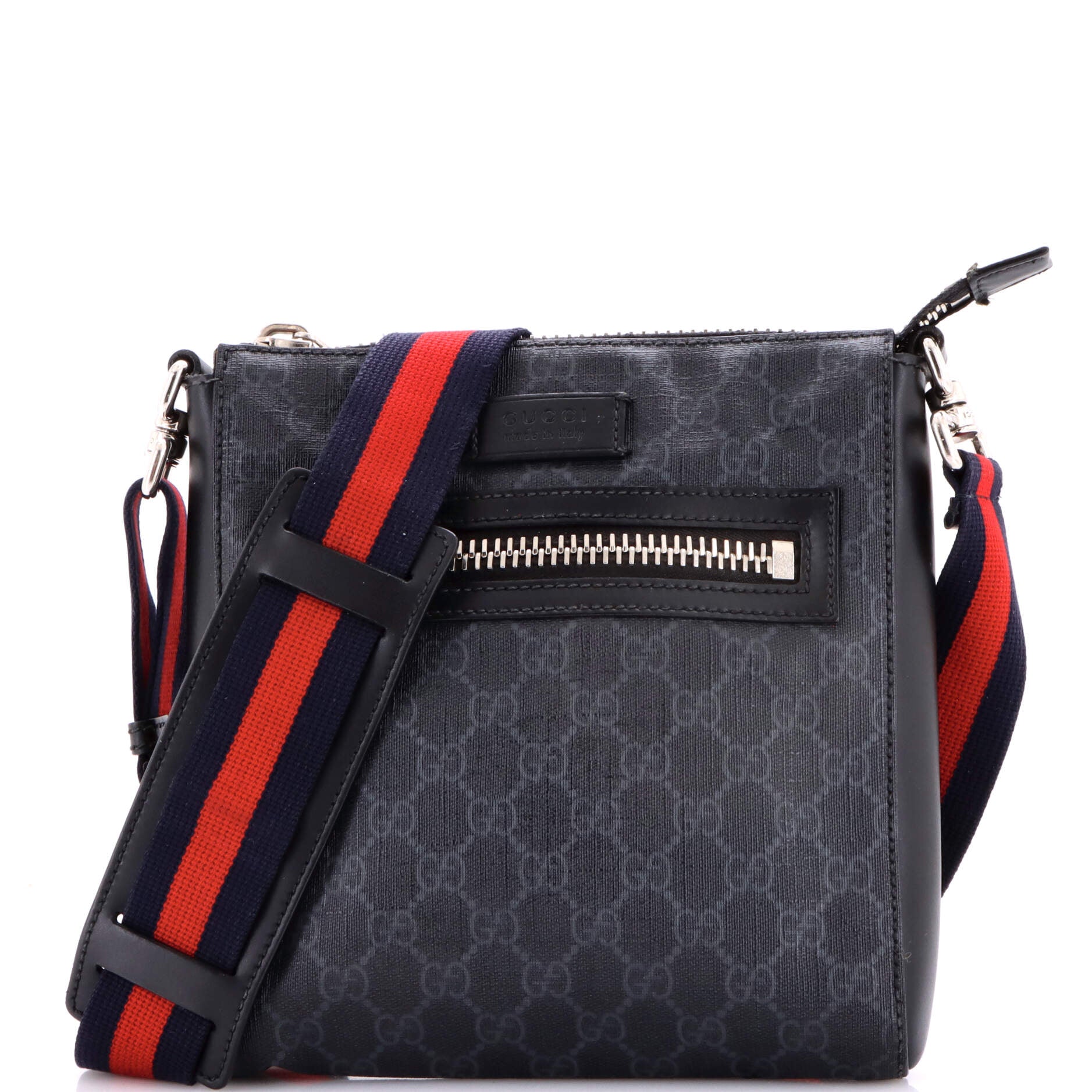 Web Strap Front Zip Messenger Bag GG Coated Canvas Small
