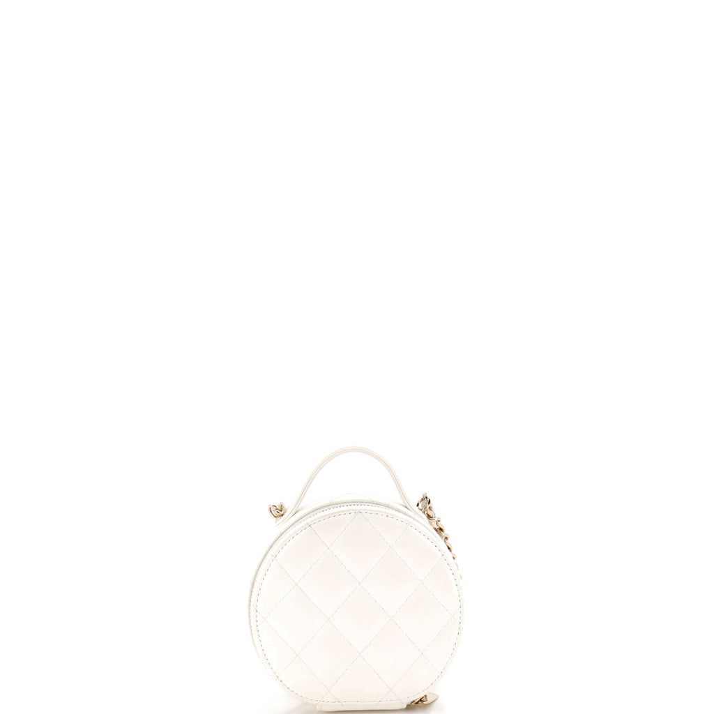 Handle with Care Round Vanity Case with Chain Quilted Lambskin Small