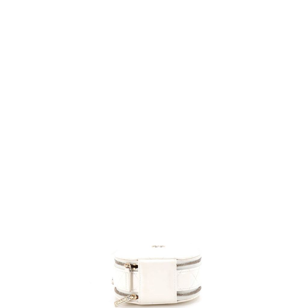 Handle with Care Round Vanity Case with Chain Quilted Lambskin Small