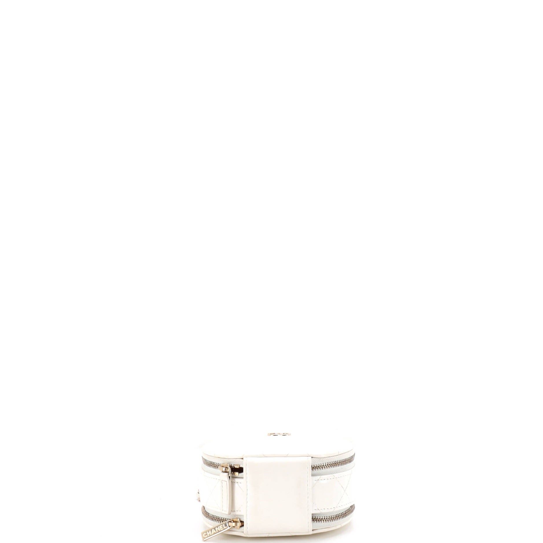 Handle with Care Round Vanity Case with Chain Quilted Lambskin Small