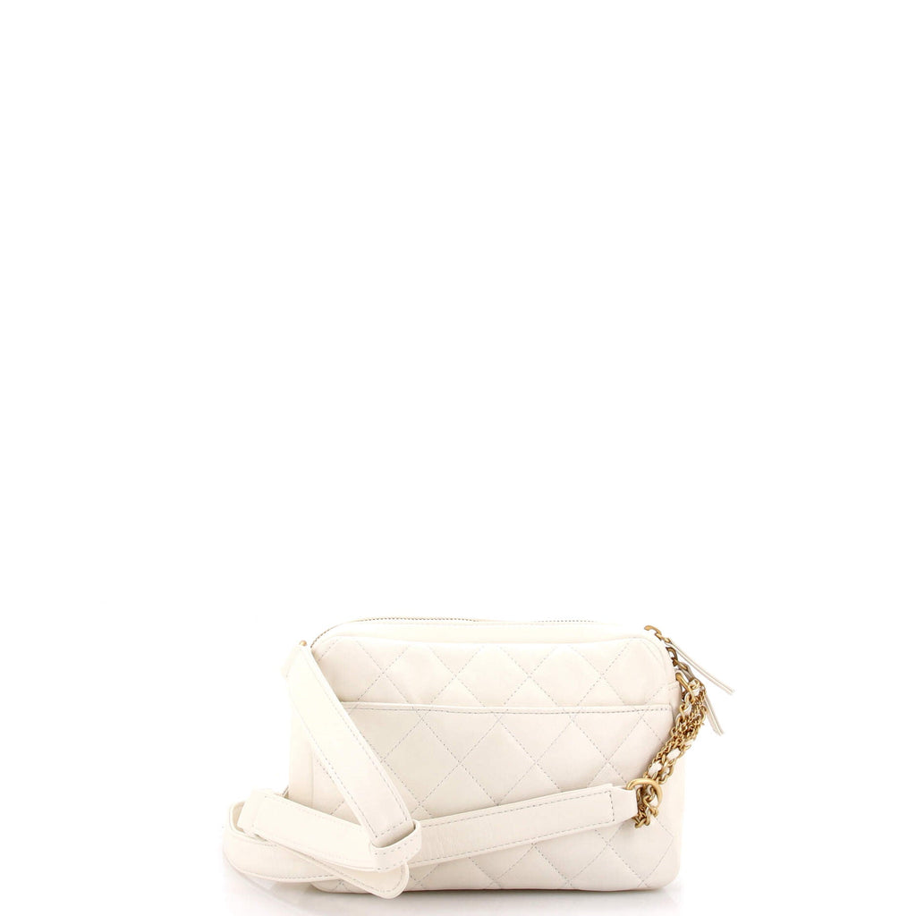 Logo Twin Pockets Chain Camera Case Quilted Calfskin Small