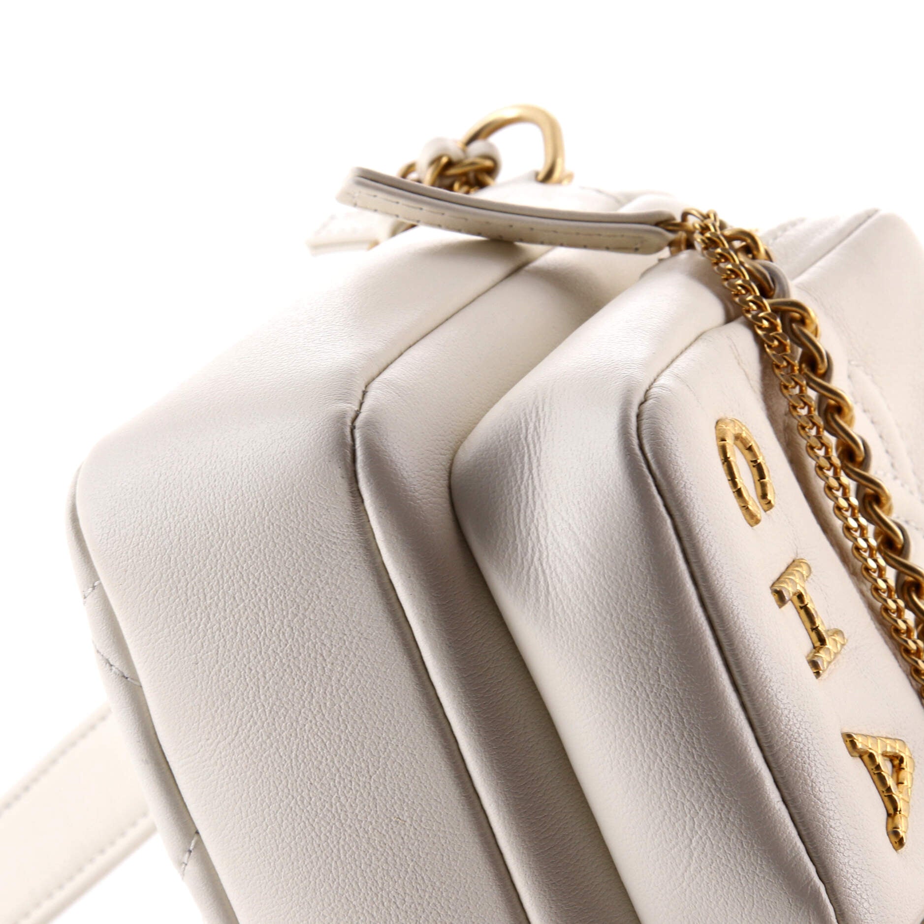 Logo Twin Pockets Chain Camera Case Quilted Calfskin Small