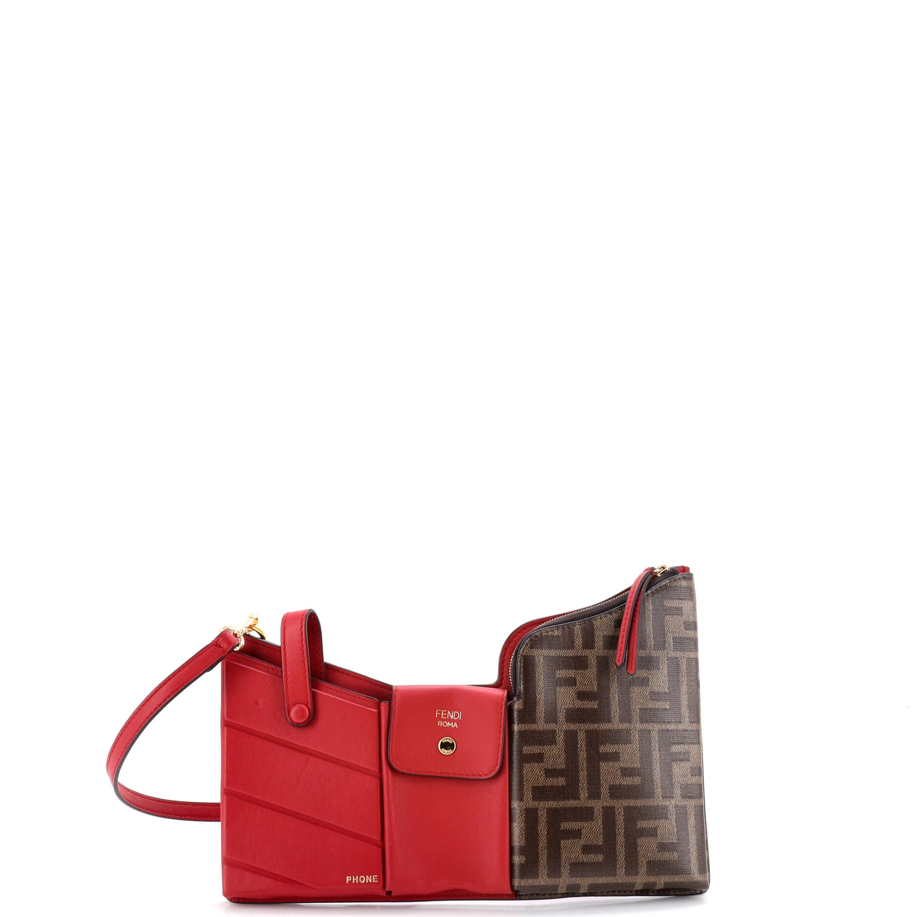 Bustine 3 Pockets Crossbody Bag Leather and Zucca Coated Canvas Mini