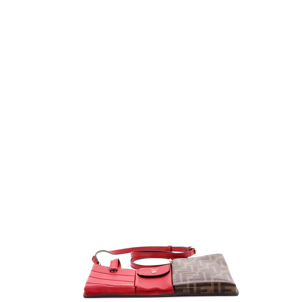 Bustine 3 Pockets Crossbody Bag Leather and Zucca Coated Canvas Mini