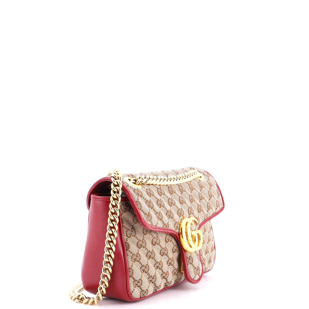 GG Marmont Flap Bag Diagonal Quilted GG Canvas with Leather Small