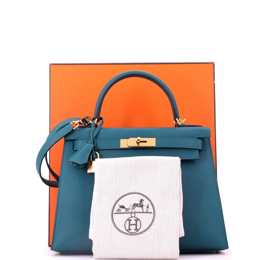 Kelly Handbag Vert Bosphore Epsom with Gold Hardware 28
