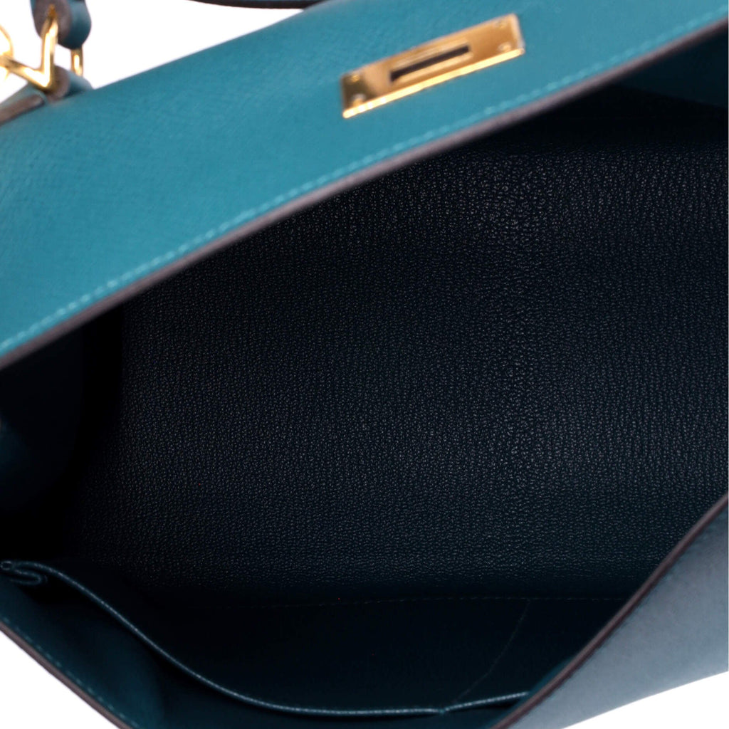 Kelly Handbag Vert Bosphore Epsom with Gold Hardware 28