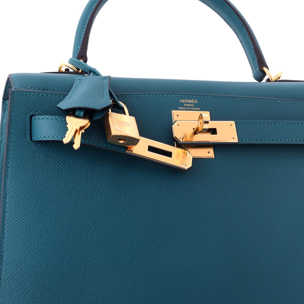 Kelly Handbag Vert Bosphore Epsom with Gold Hardware 28