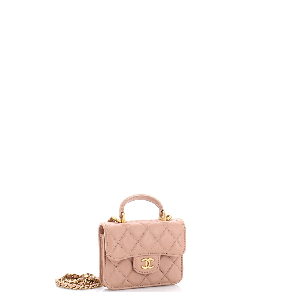 Top Handle Flap Coin Purse with Chain Quilted Lambskin