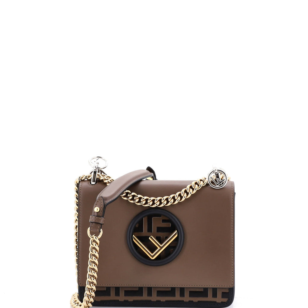 Kan I F Shoulder Bag Leather with Zucca Embossed Detail Small