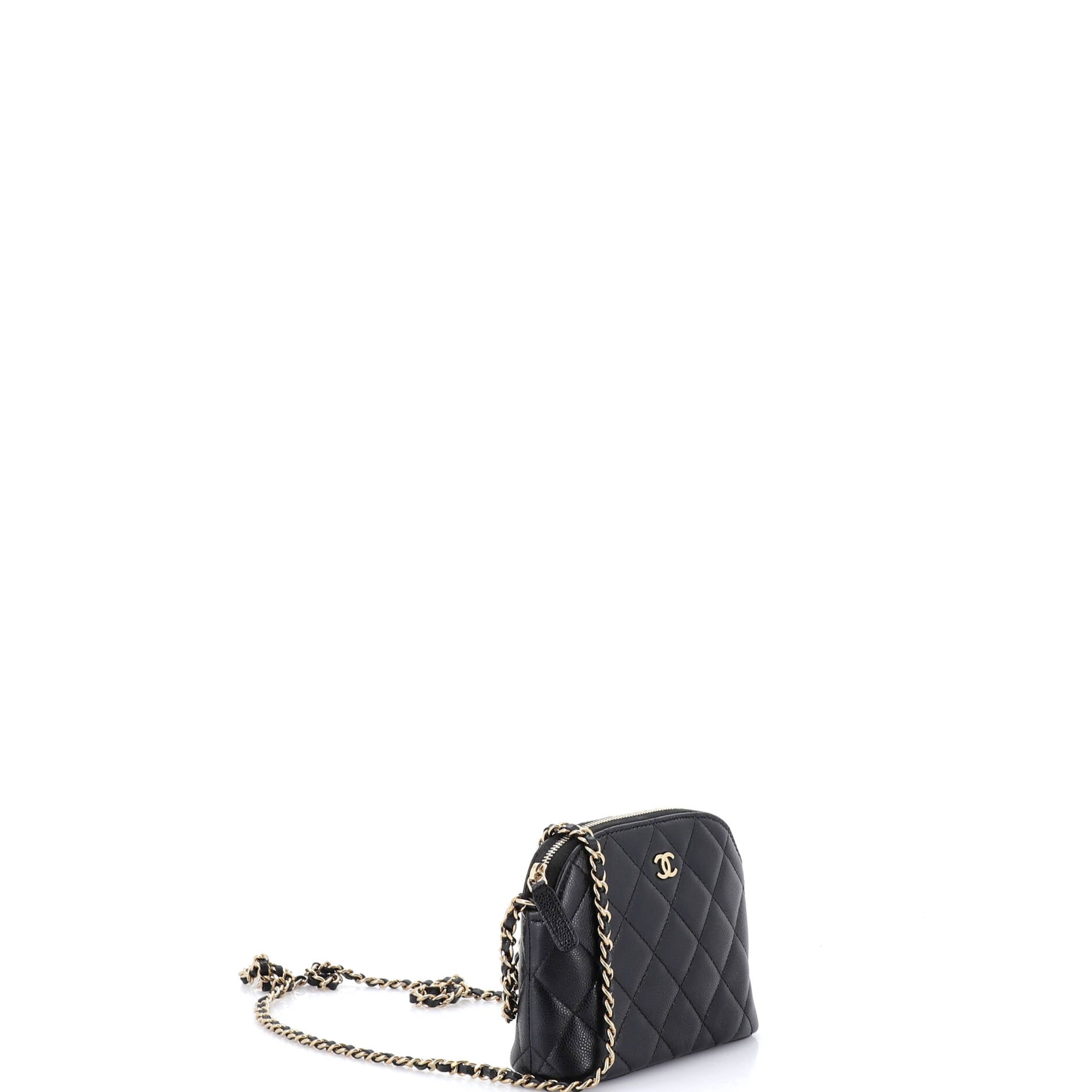 CC Dome Zip Clutch with Chain Quilted Caviar Mini
