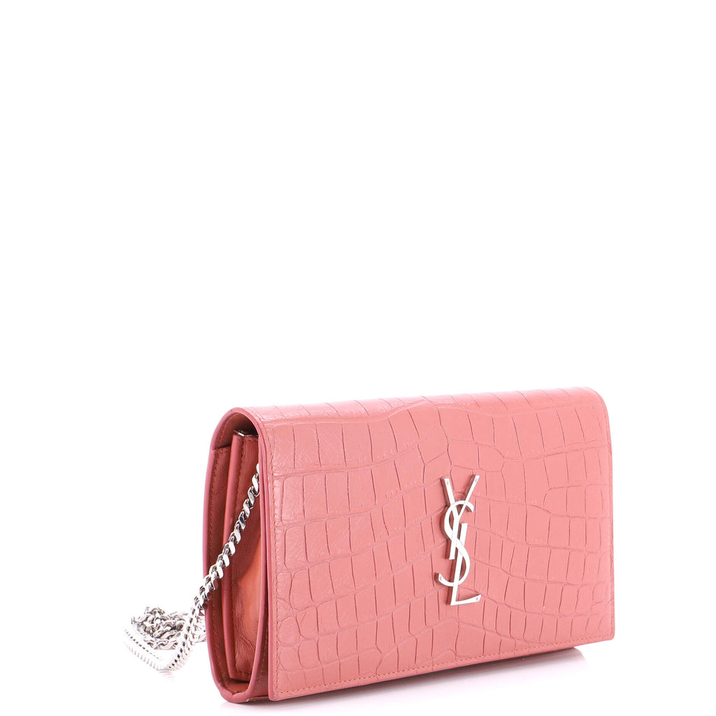 Classic Monogram Wallet on Chain Crocodile Embossed Leather Small
