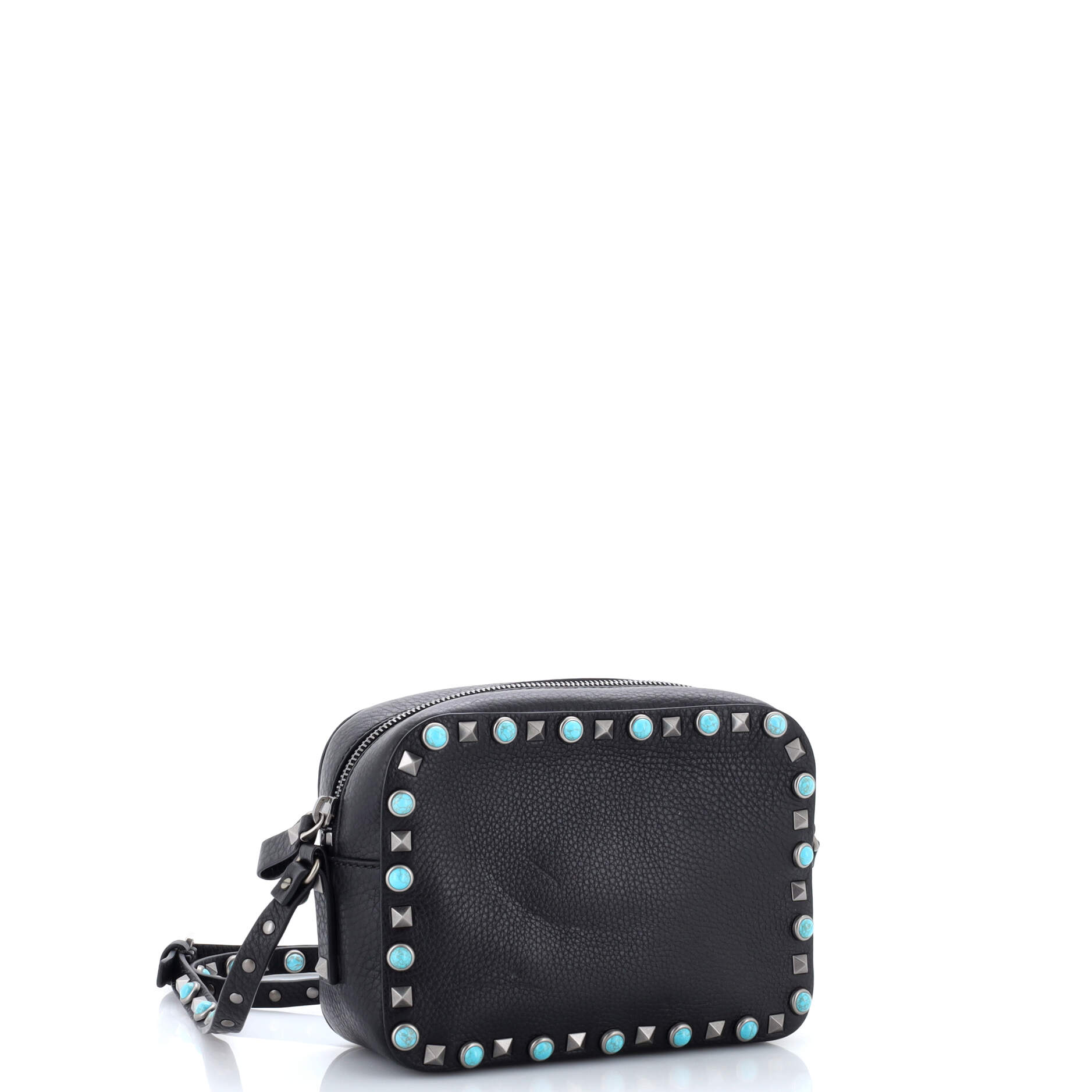 Rolling Rockstud Camera Crossbody Bag Leather with Cabochons