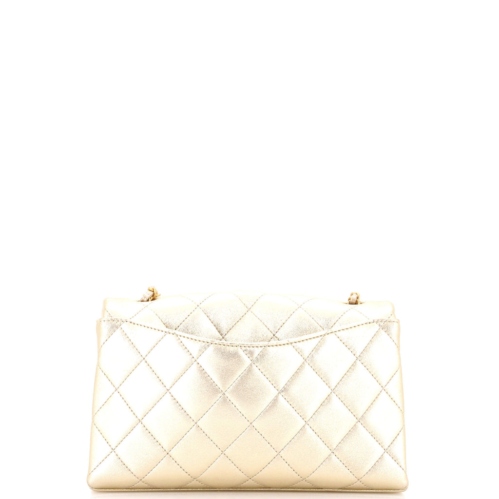 Chic Pearls Handle Flap Bag Quilted Shiny Lambskin Small