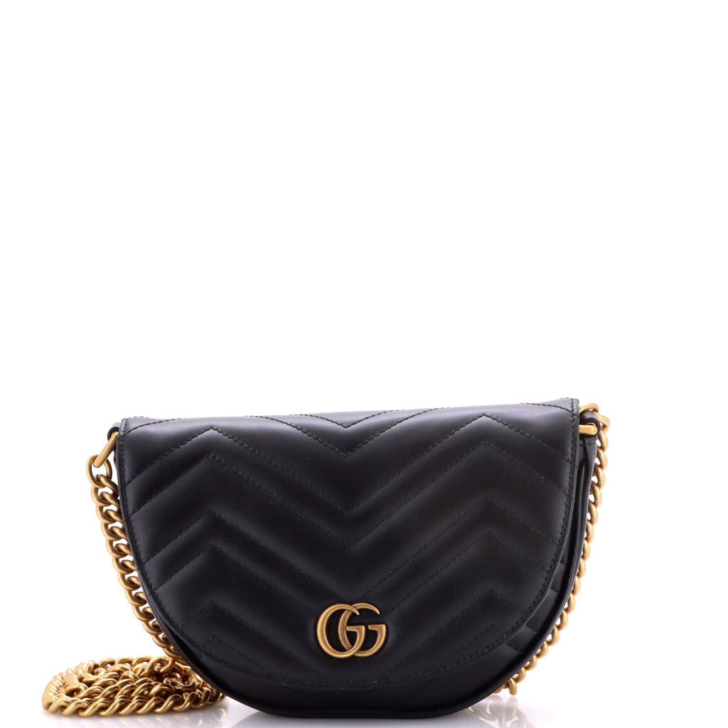 GG Marmont Half Moon Flap Crossbody Bag Matelasse Leather Mini
