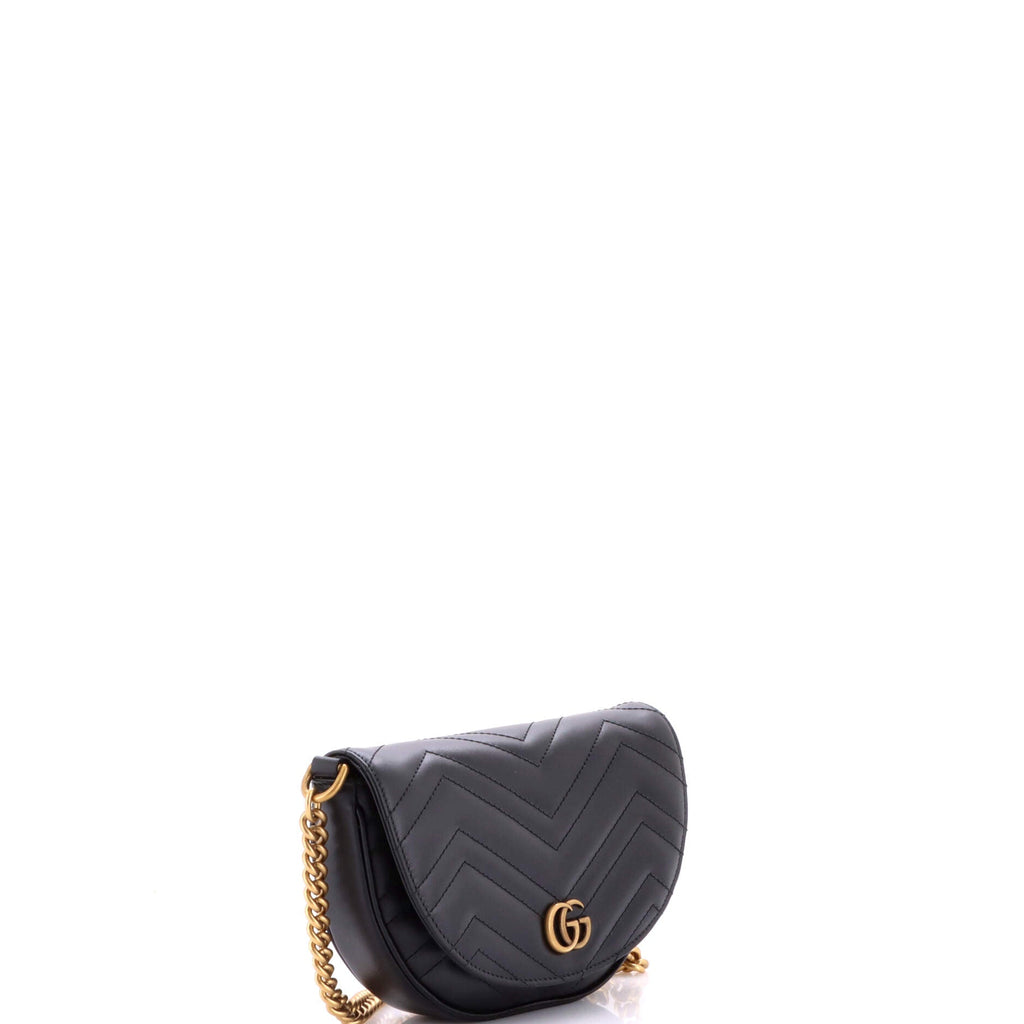 GG Marmont Half Moon Flap Crossbody Bag Matelasse Leather Mini