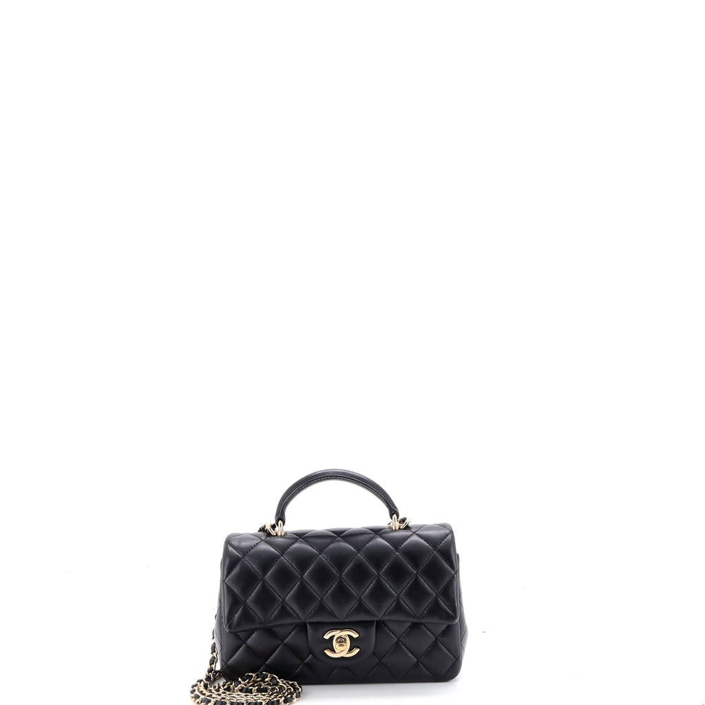 Classic Single Flap Top Handle Bag Quilted Lambskin Mini