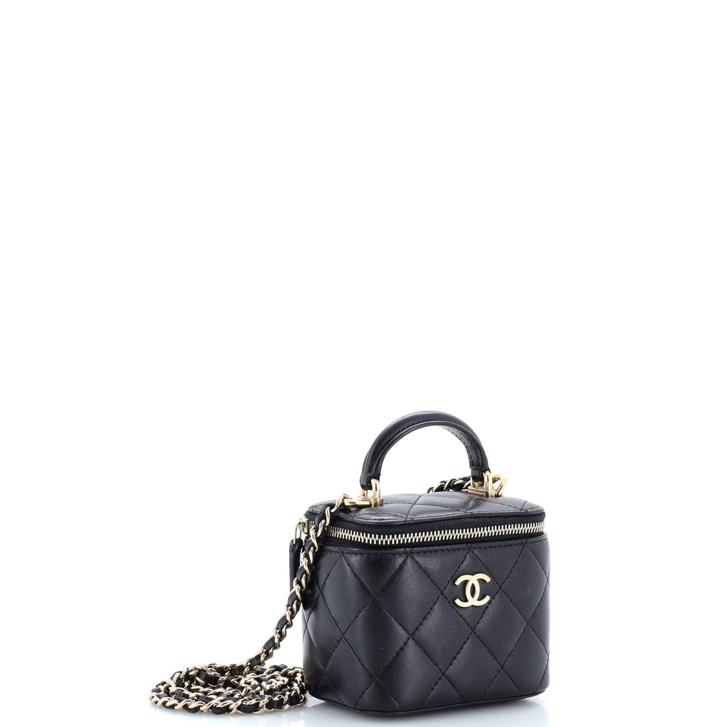 Classic Top Handle Vanity Case with Chain Quilted Lambskin Mini