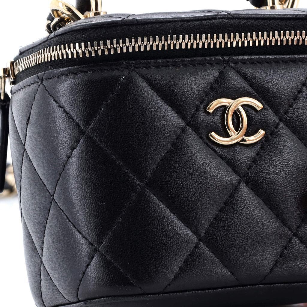 Classic Top Handle Vanity Case with Chain Quilted Lambskin Mini