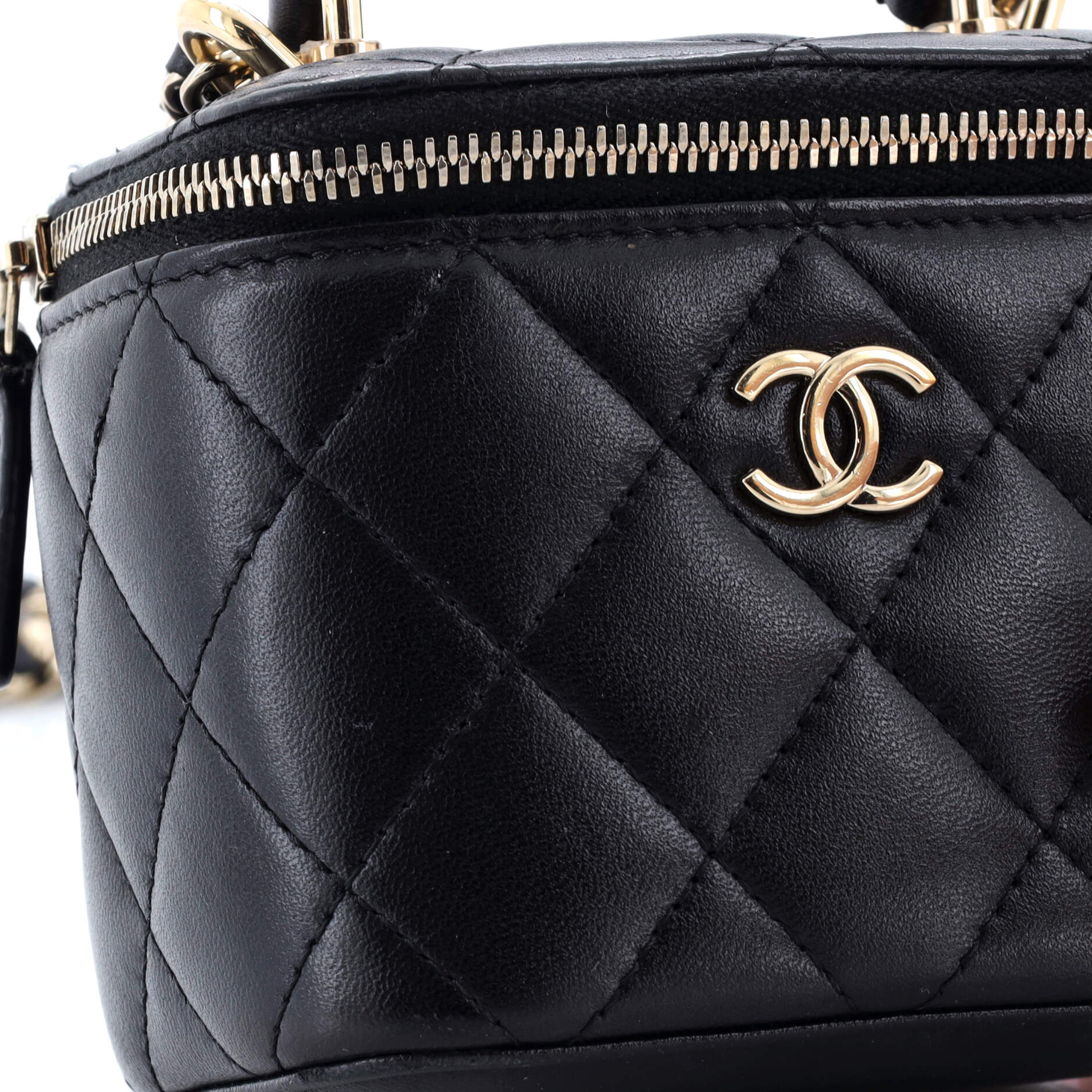 Classic Top Handle Vanity Case with Chain Quilted Lambskin Mini