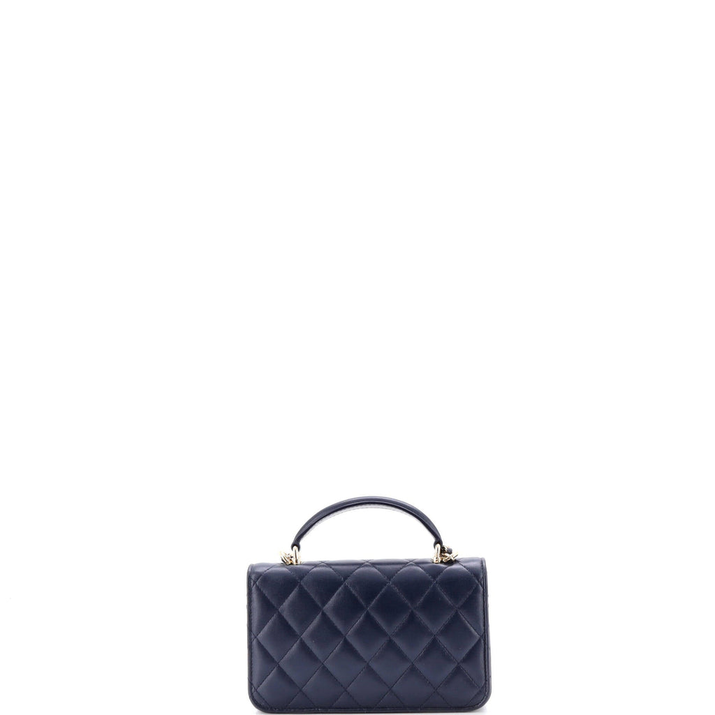 Classic Top Handle Flap Phone Holder with Chain Quilted Lambskin