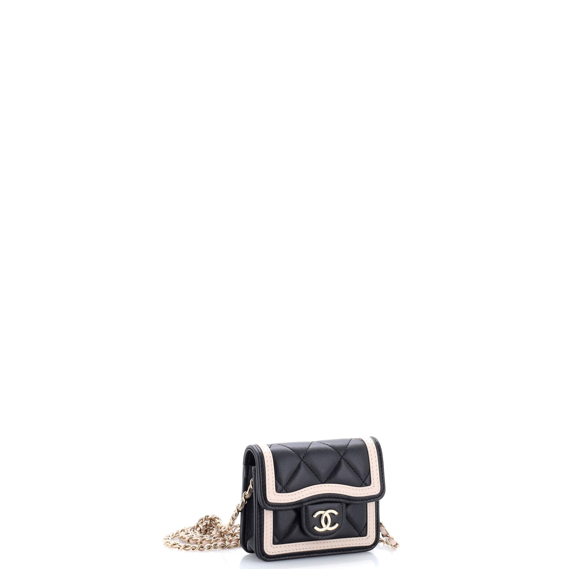 Strip On CC Flap Clutch with Chain Quilted Lambskin