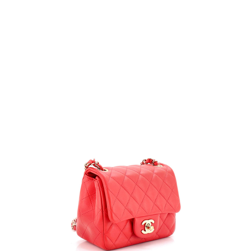 Square Classic Single Flap Bag Quilted Lambskin Mini