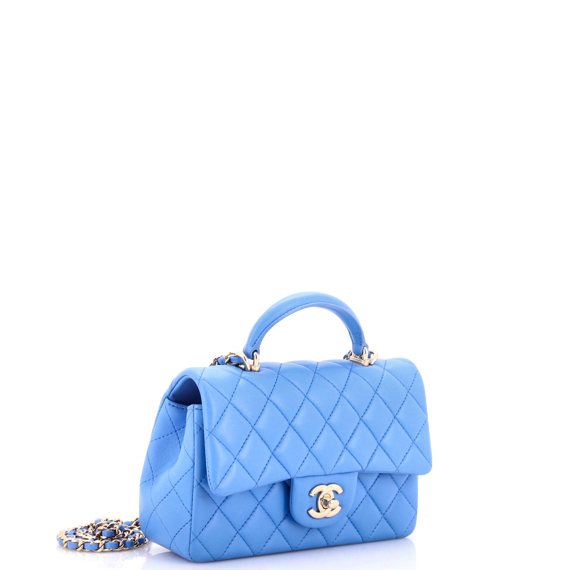 Classic Single Flap Top Handle Bag Quilted Lambskin Mini