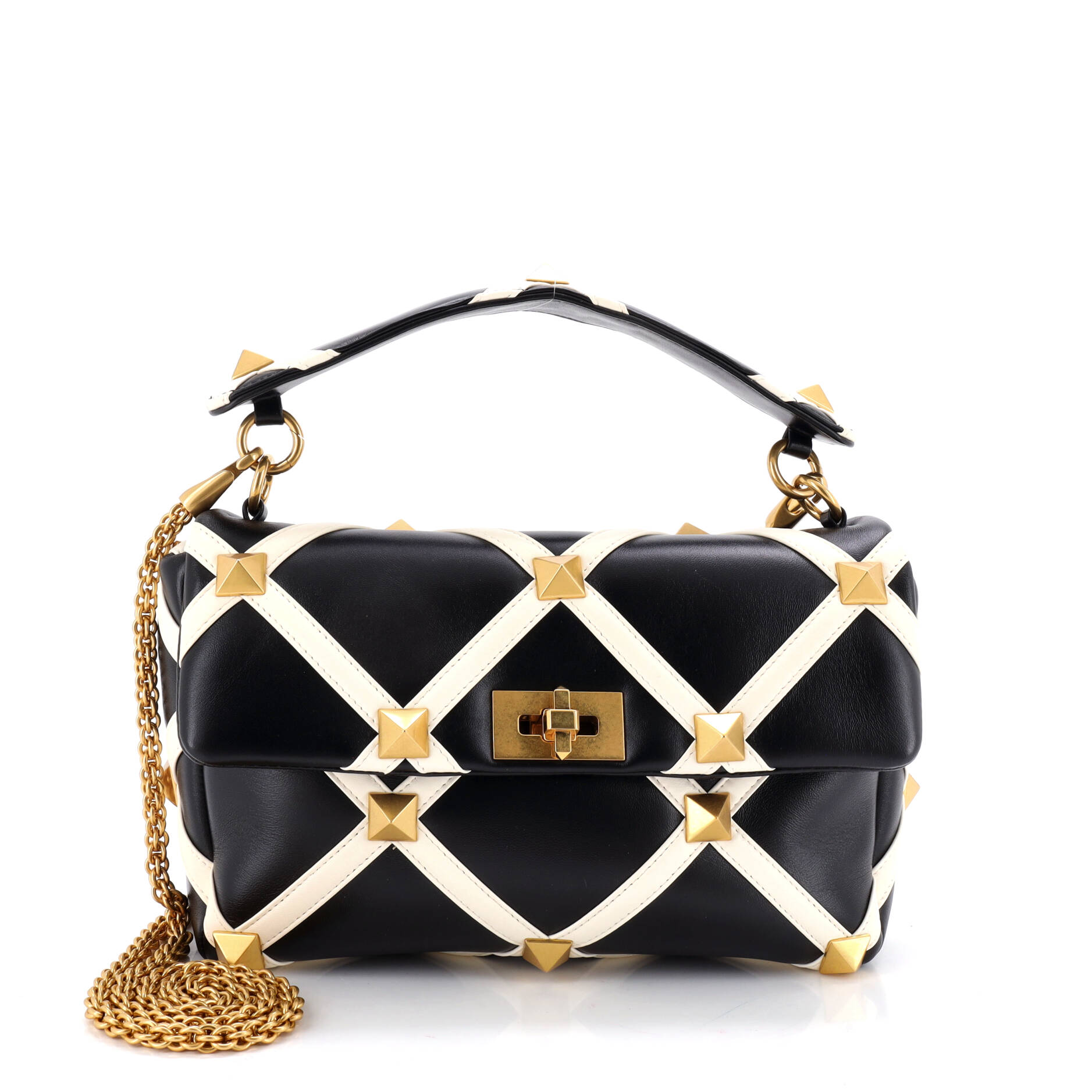Roman Stud Flap Bag Quilted Leather Large