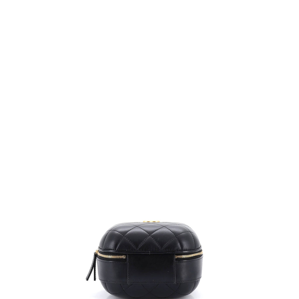 CC Bubble Top Handle Vanity Case with Chain Quilted Lambskin Small