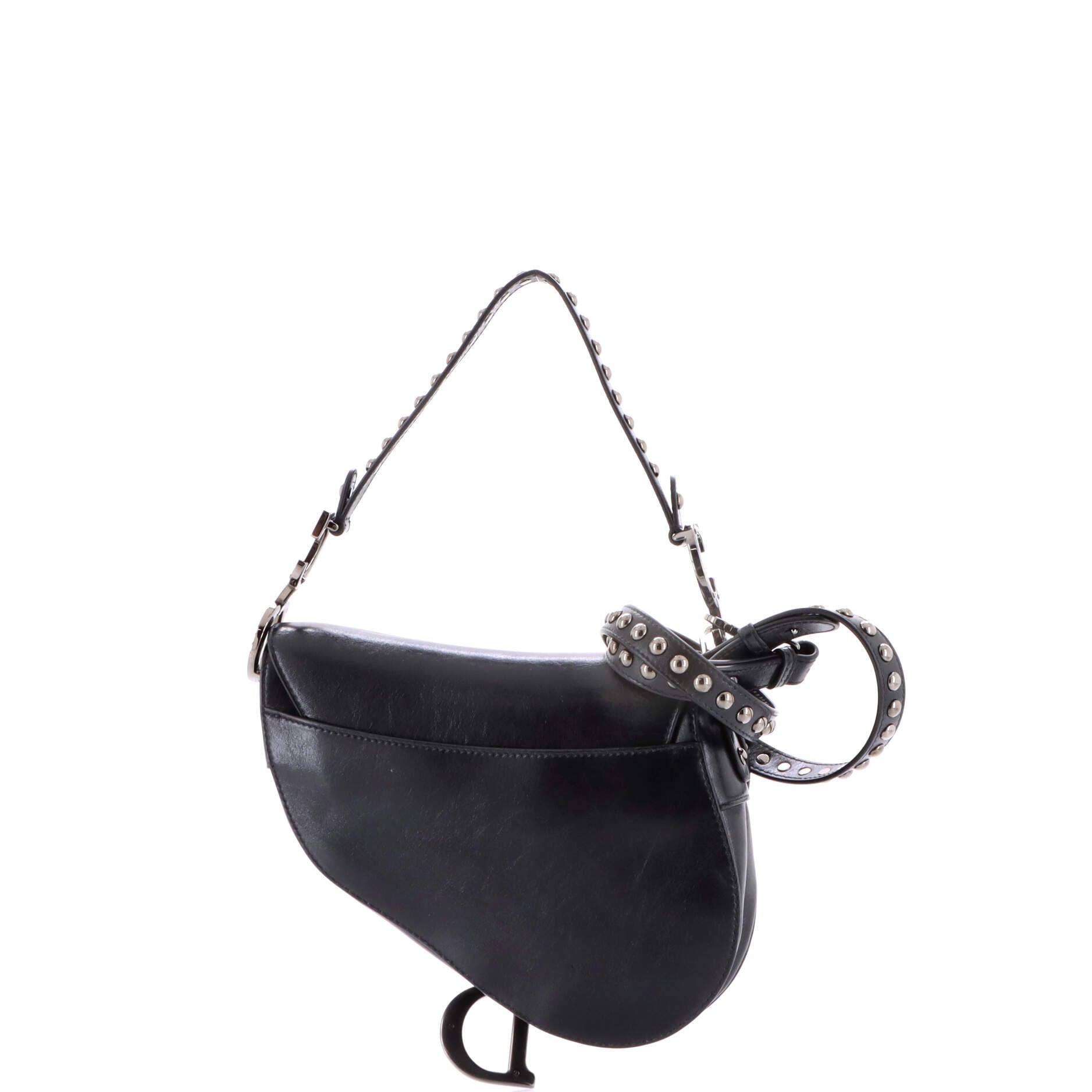 Saddle Handbag with Strap Studded Leather Medium