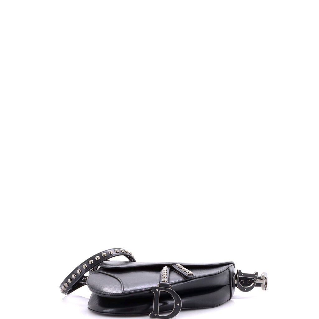 Saddle Handbag with Strap Studded Leather Medium