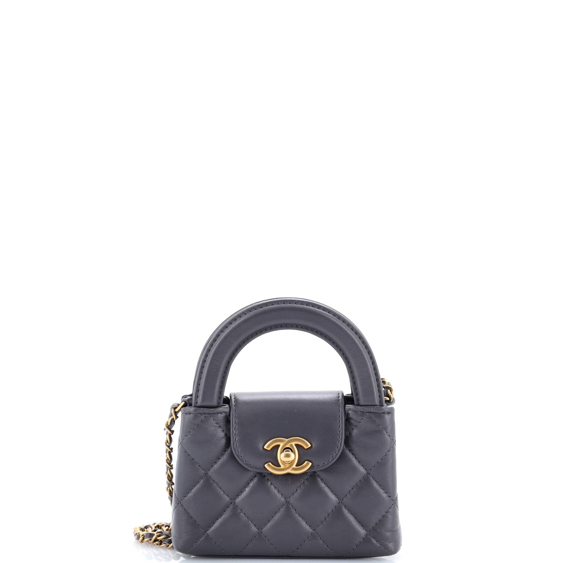 Kelly Top Handle Shopping Bag Quilted Shiny Aged Calfskin Nano