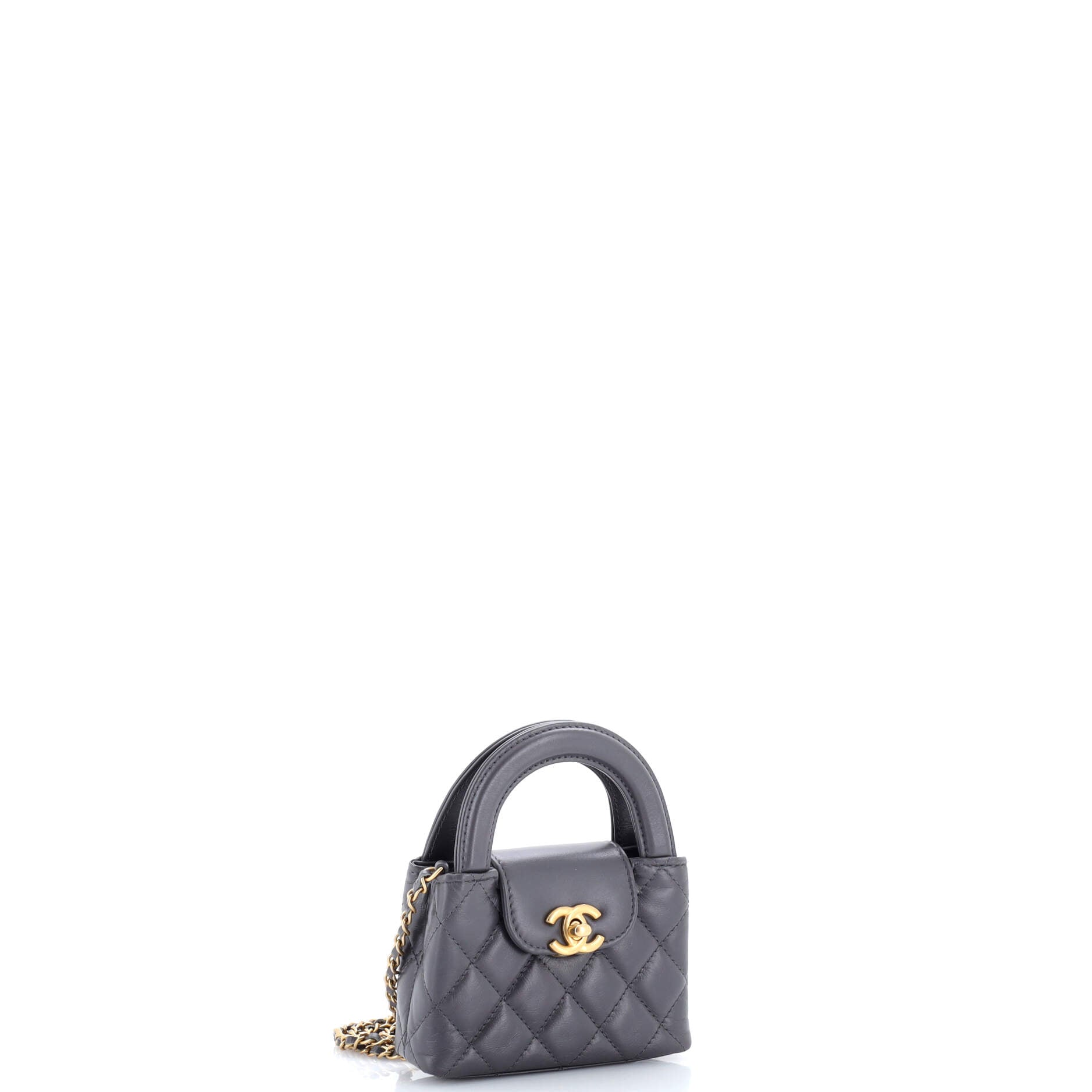 Kelly Top Handle Shopping Bag Quilted Shiny Aged Calfskin Nano