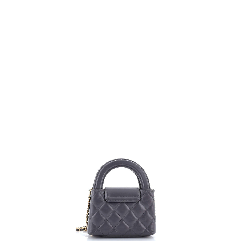 Kelly Top Handle Shopping Bag Quilted Shiny Aged Calfskin Nano