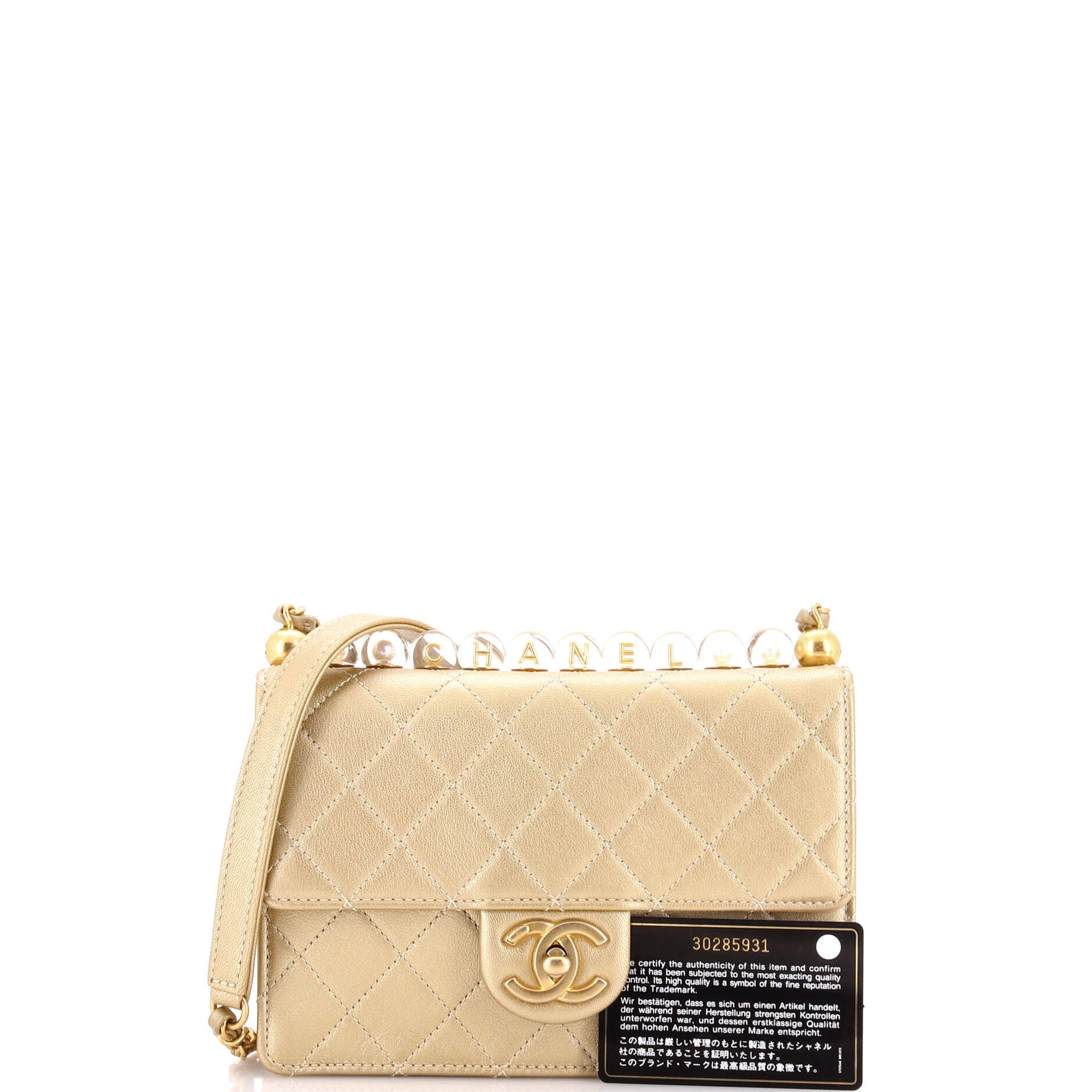 Chic Pearls Flap Bag Quilted Goatskin with Acrylic Beads Small