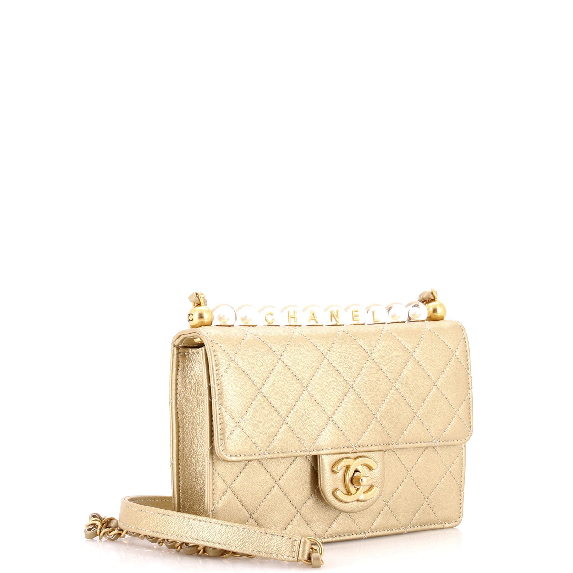 Chic Pearls Flap Bag Quilted Goatskin with Acrylic Beads Small