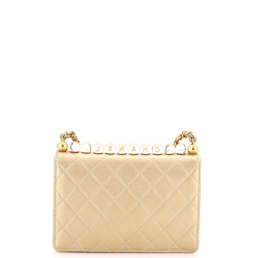 Chic Pearls Flap Bag Quilted Goatskin with Acrylic Beads Small