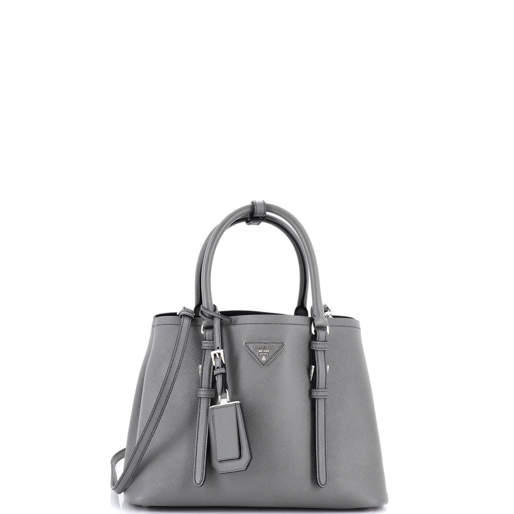 Belted Strap Cuir Double Tote Saffiano Leather Small