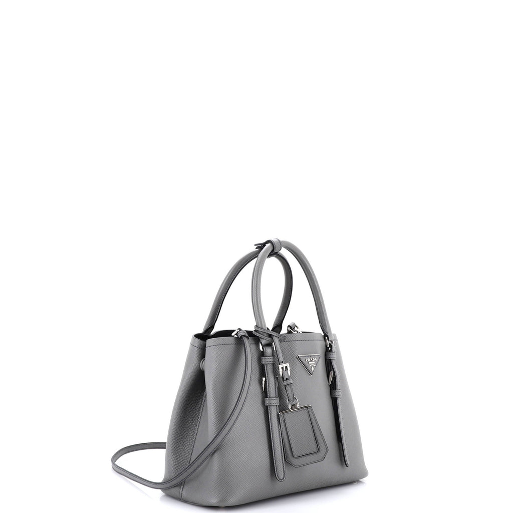 Belted Strap Cuir Double Tote Saffiano Leather Small