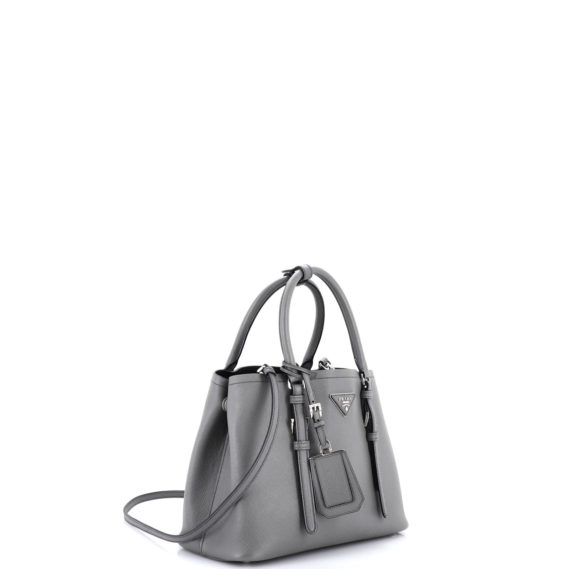 Belted Strap Cuir Double Tote Saffiano Leather Small