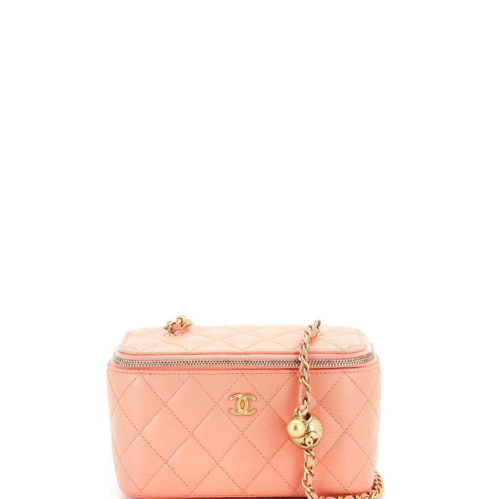 Pearl Crush Vanity Case with Chain Quilted Lambskin Small