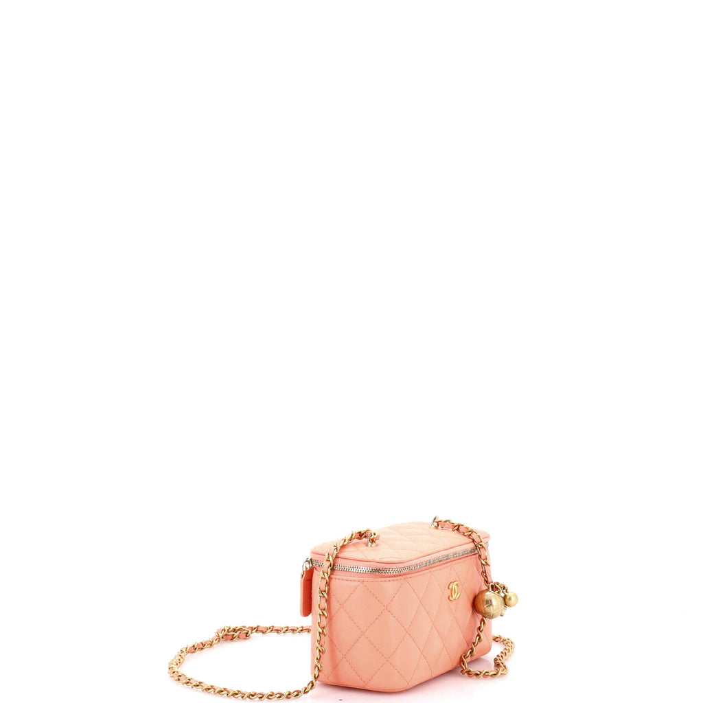 Pearl Crush Vanity Case with Chain Quilted Lambskin Small