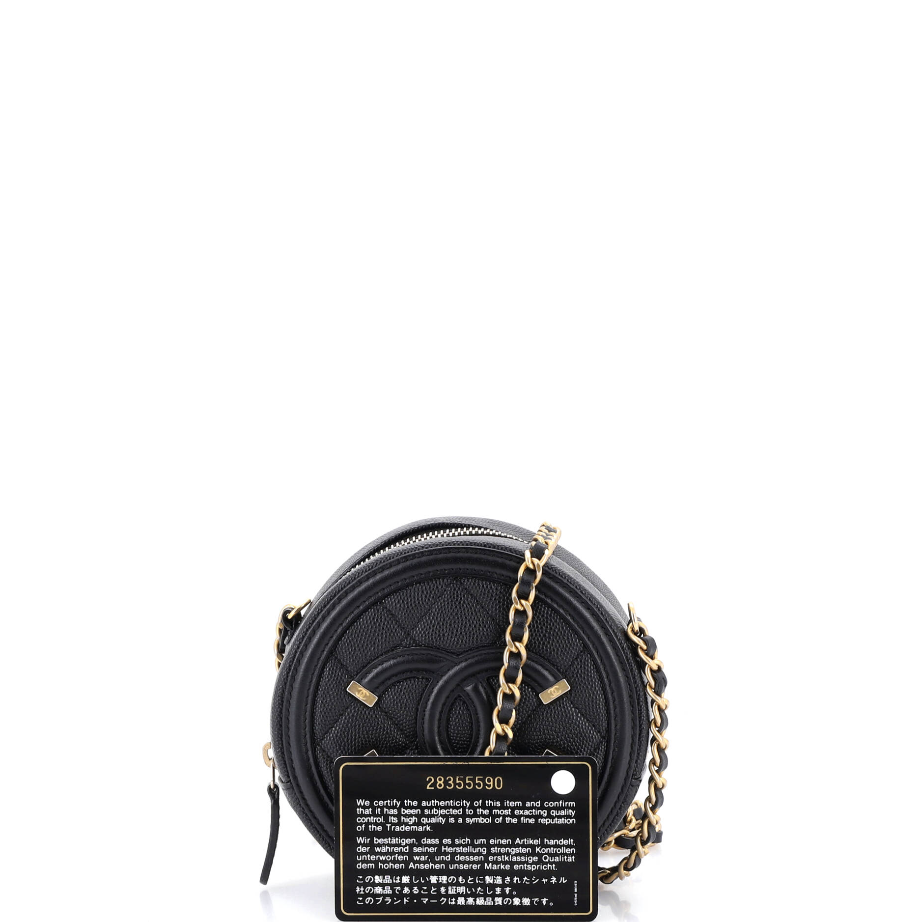 Filigree Round Clutch with Chain Quilted Caviar Mini