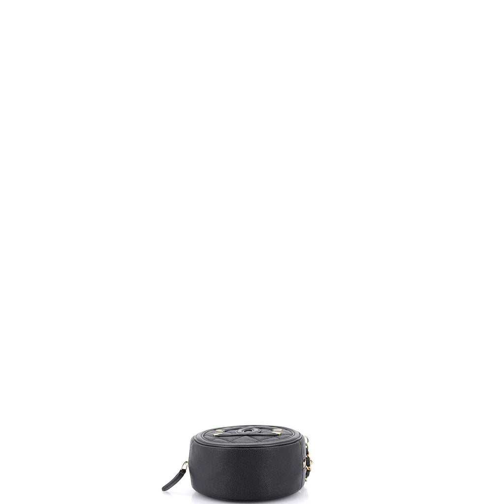 Filigree Round Clutch with Chain Quilted Caviar Mini