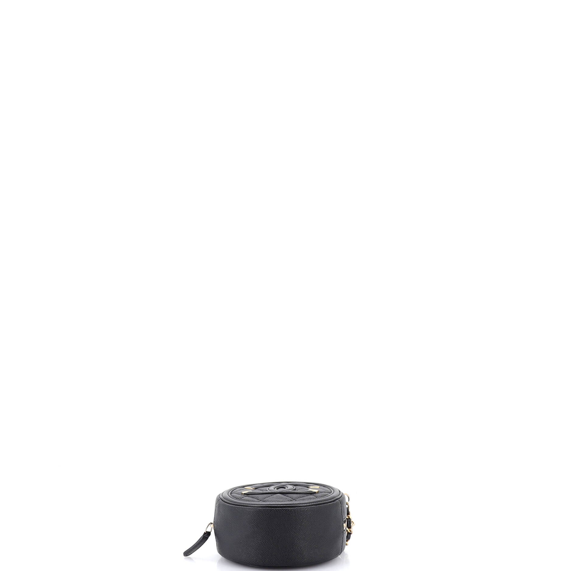 Filigree Round Clutch with Chain Quilted Caviar Mini