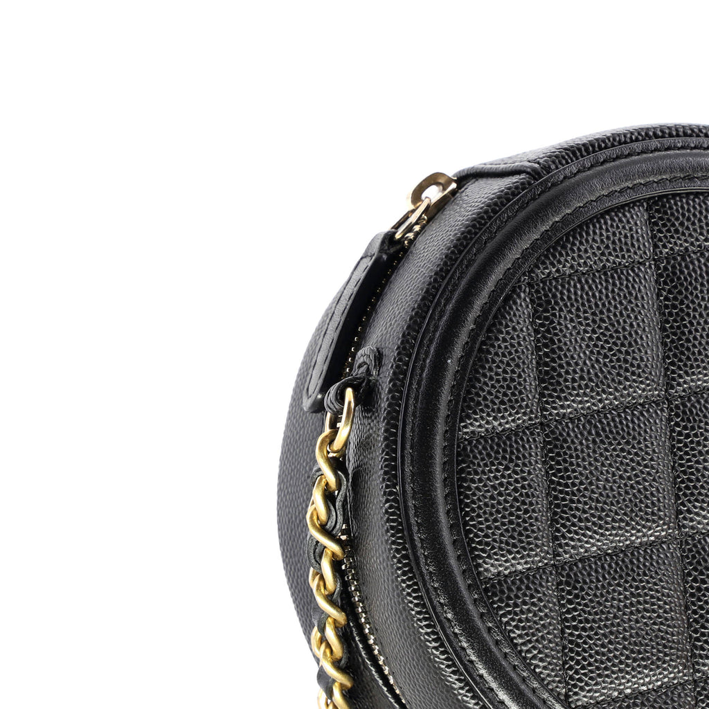 Filigree Round Clutch with Chain Quilted Caviar Mini