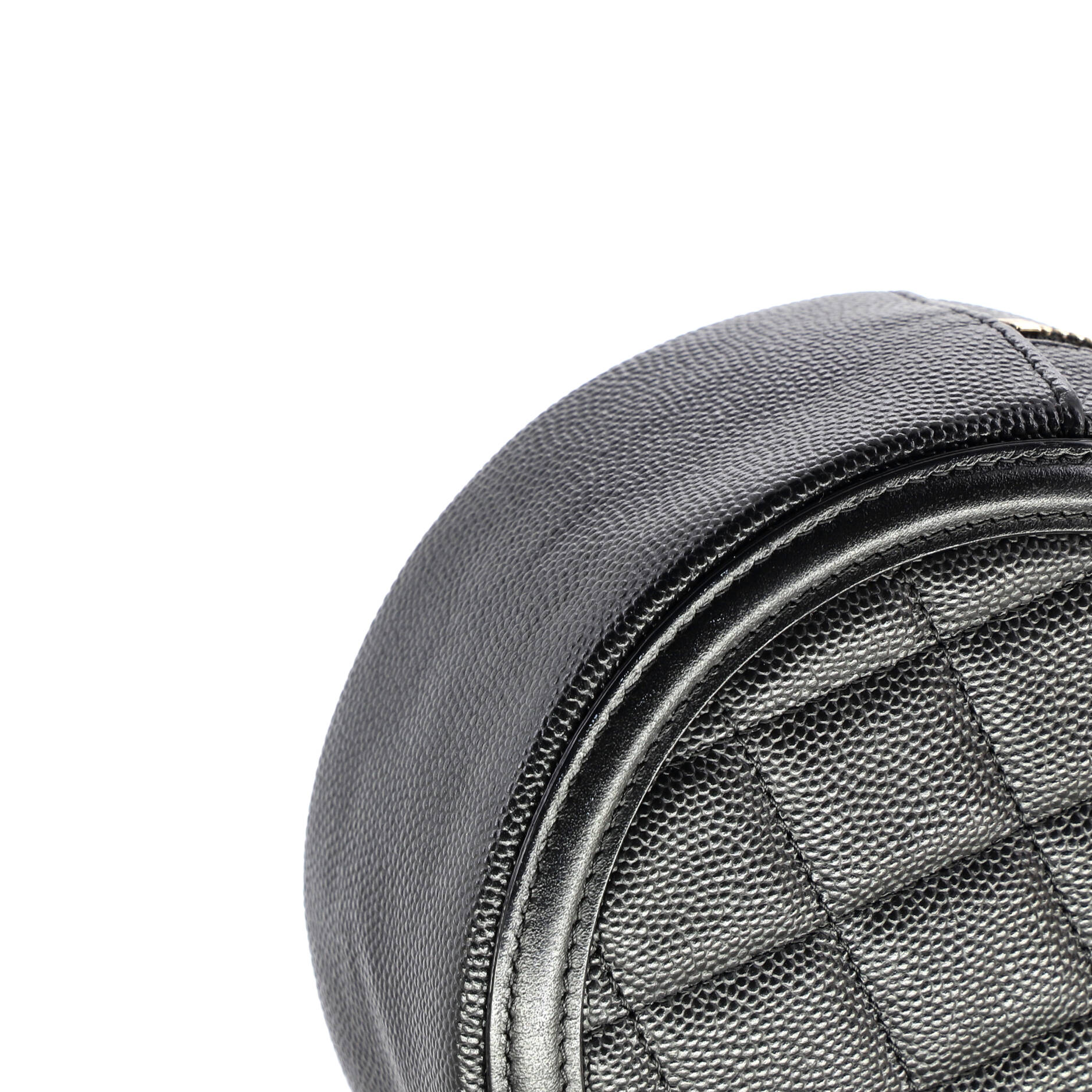Filigree Round Clutch with Chain Quilted Caviar Mini