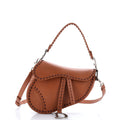 Saddle Handbag with Strap Studded Leather Medium